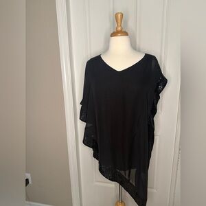 AGB Asymmetrical Black Poncho style tunic with sequined trim-size L